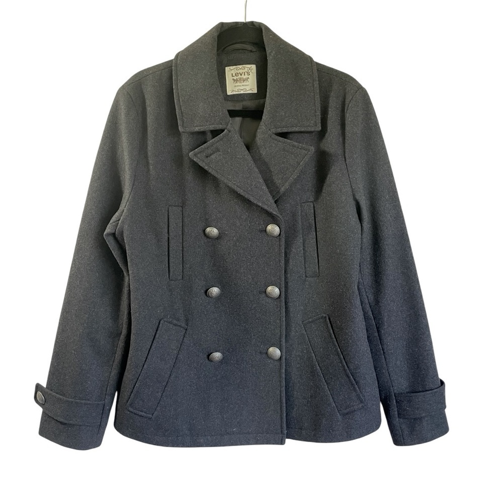 Levi's Double‎ Breasted Wool Blend Pea Coat Charcoal Size XL